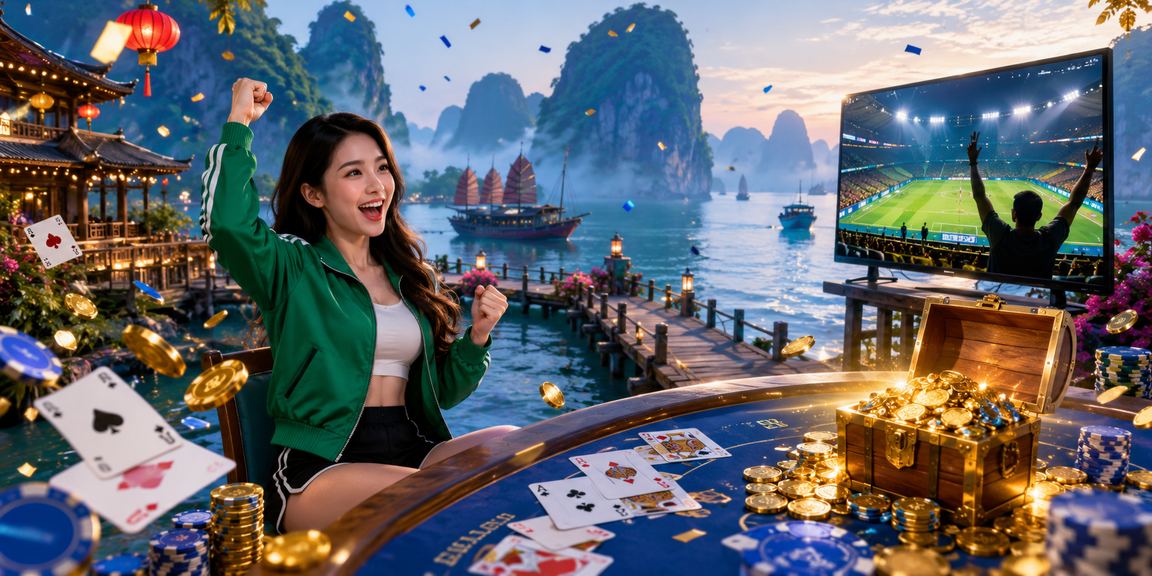 Người chơi thưởng thức game bài trong lễ hội vịnh Hạ Long với okviphoatdong